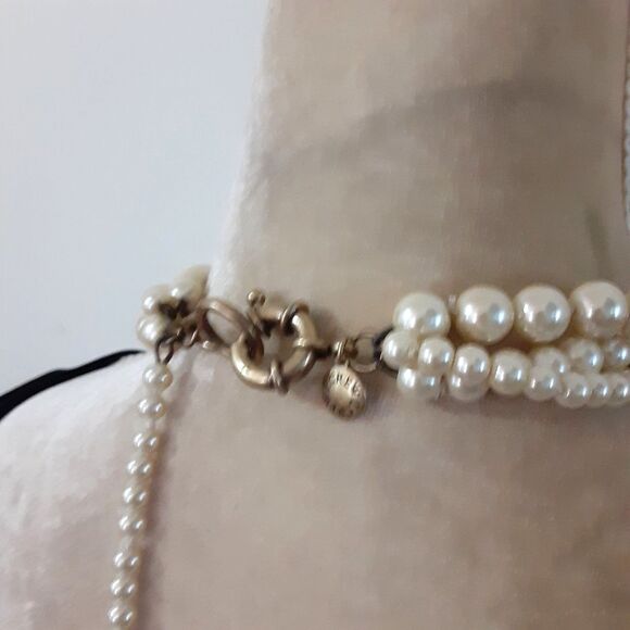 J Crew luminous 3 strand faux pearl 32" necklace cascading strand down back - Picture 3 of 9